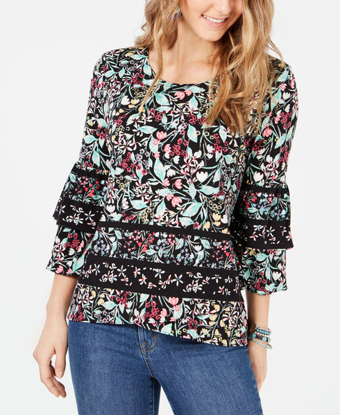 Style & Co Floral Print Tiered Sleeve Crossover Top